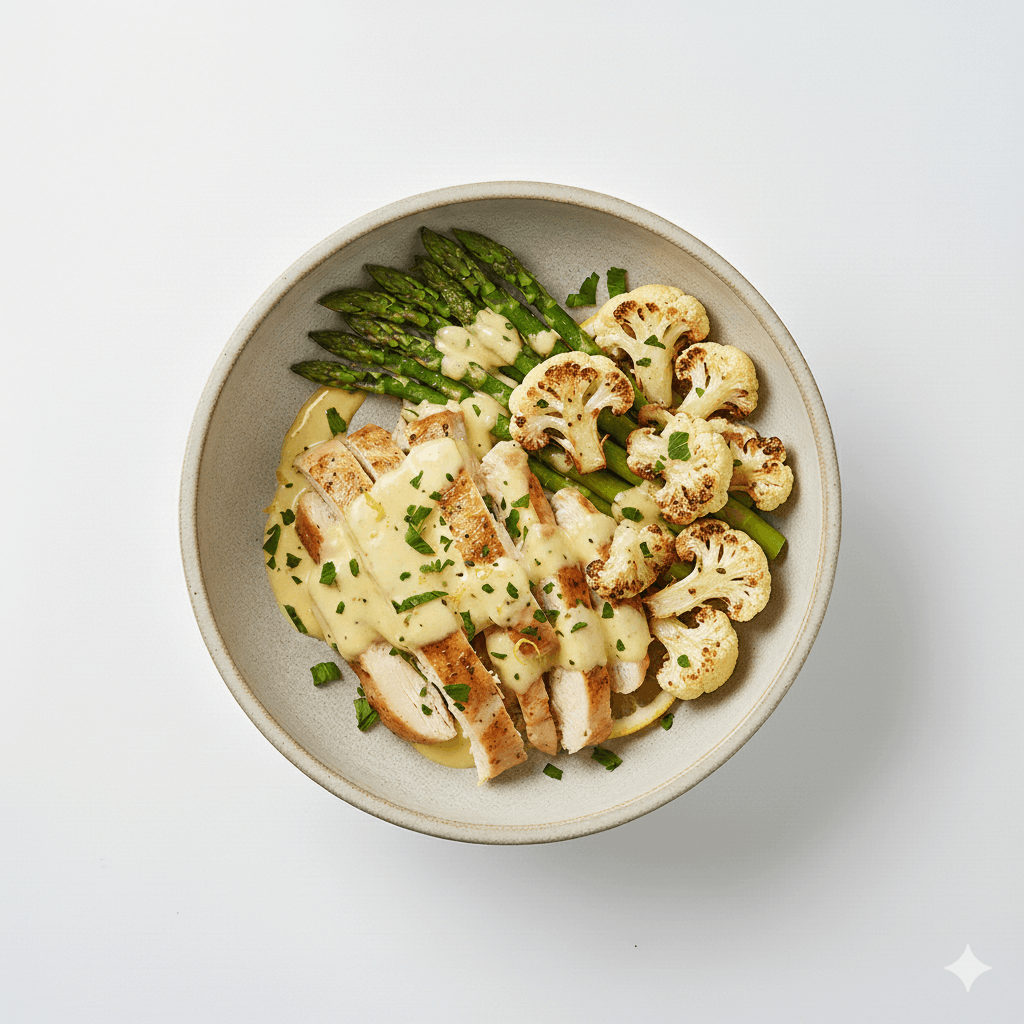 Lemon Herb Roasted Chicken With Asparagus And Cauliflower